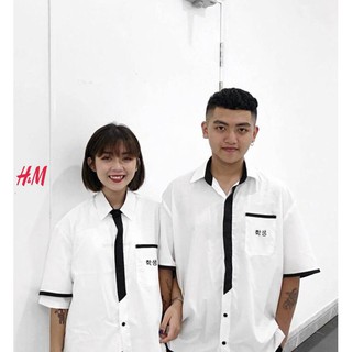 Áo SƠ MI HÀN KOREAN VIỀN ĐEN UNISEX có 2size M L nam nữ (kèm ảnh thật )