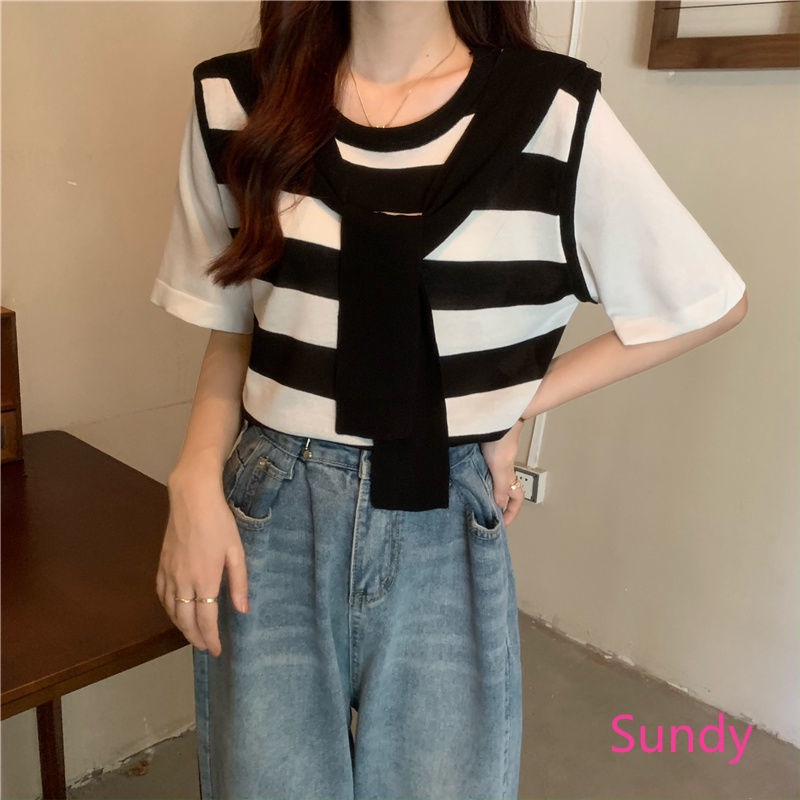 Áo Sơ Mi Tay Ngắn Kẻ Sọc Thời Trang Mùa Hè Cho Nữ