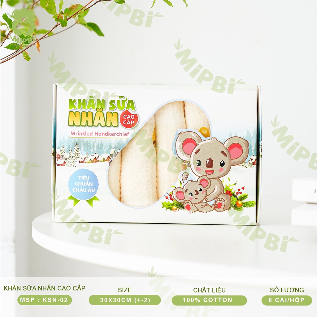 Khăn sữa nhăn cao cấp Mipbi hộp 6 cái KT 30x30cm. Khăn sữa cho bé 100% sợi bông thiên nhiên theo tiêu chuẩn Châu Âu  24