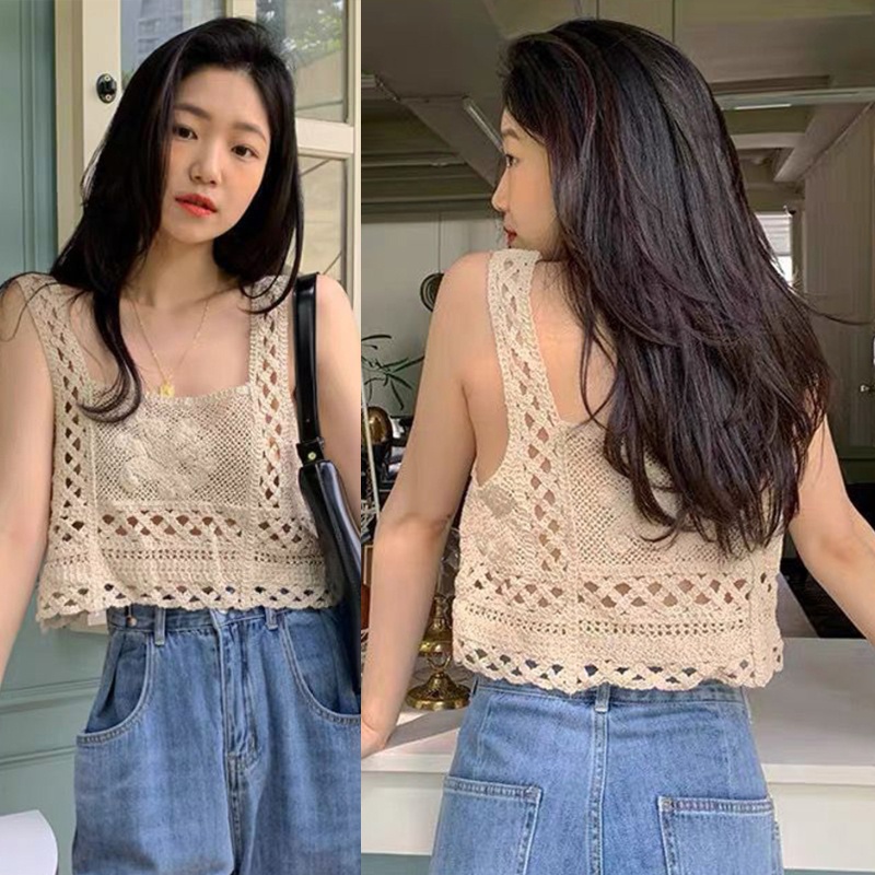 Áo Hai Dây Dệt Kim Màu Trơn Cổ Vuông Thời Trang Mùa Hè Cho Nữ
