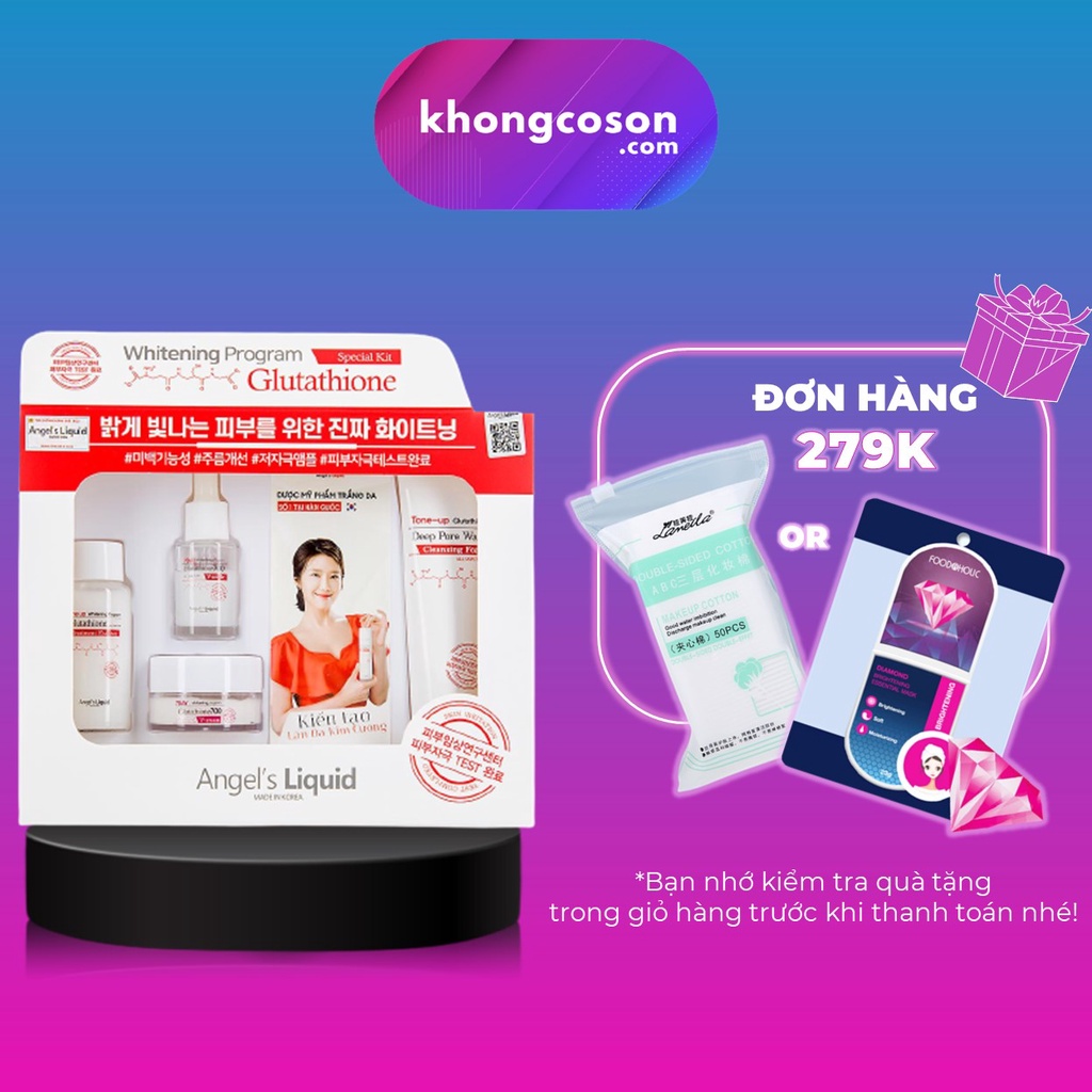 Bộ Kit 5 Món 4 Món Dưỡng Trắng Angel's Liquid Whitening Program Special Kit Glutathione + Tặng Găng Tay Tắm - Khongcoson