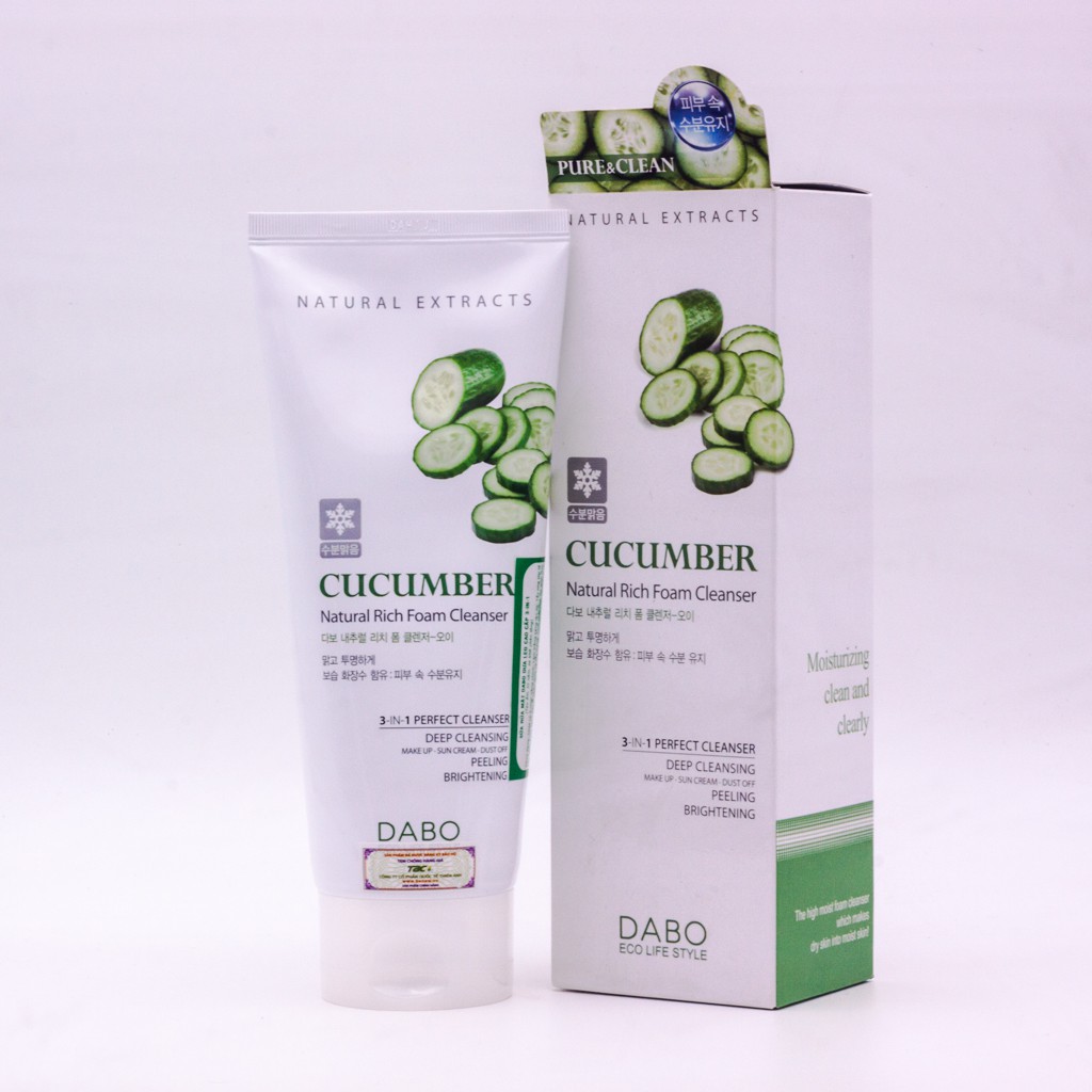 [ Hàng Chính Hãng]- Combo 2 Tuýp Sữa Rửa Mặt Dưa Leo Dưỡng Âm Mềm Mịn Dabo Hàn Quốc MẪU MỚI ( 180ml / Tuýp)