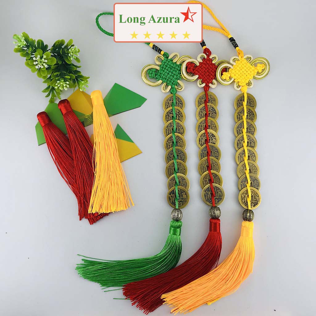 Tiền xu bát bạch, xâu 8 đồng xu, đồng thâu, 2.3cm