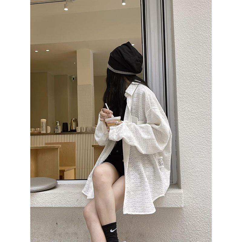 Xixi Áo Sơ Mi Chống Nắng Dáng Rộng Phong Cách Retro Mỹ Dành Cho Nữ