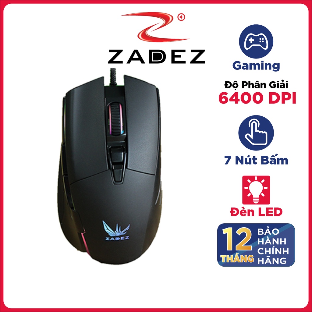 Chuột Gaming ZADEZ G152M 6400DPI, 4 Mức DPI, 7 Phím Chức Năng, Đèn LED RGB - Hàng Chính Hãng