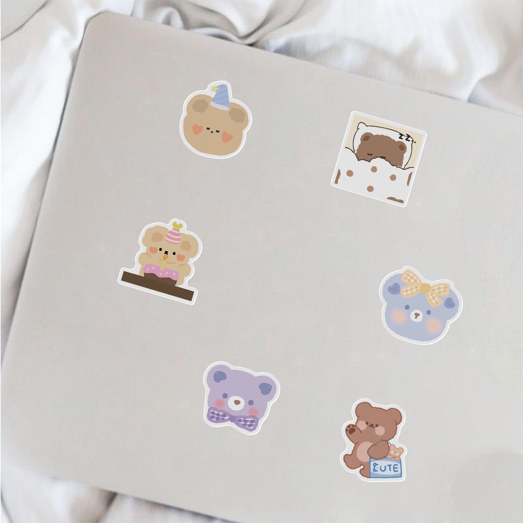 Set 102 chiếc sticker chống thấm nước GẤU NÂU TRẮNG DỄ THƯƠNG dán sổ, nón bảo hiểm, laptop, đàn - Tanpopo