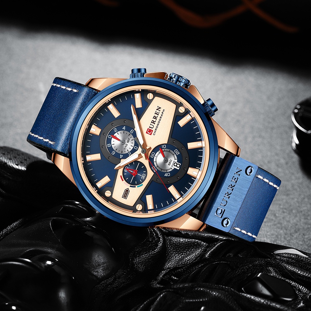 Đồng hồ đeo tay CURREN dây da màu xanh dương kiểu dáng thời trang sang trọng chống thấm nước 8394