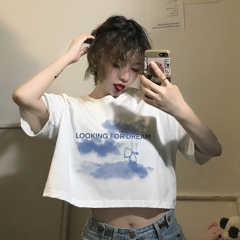 Áo Thun croptop NgắnTay IN HÌNH ĐÁM MÂY UNISEX