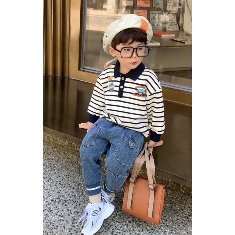 Quần Áo Bé Trai Siêu Đẹp Áo Da Cá Dày Dặn Quần Jean Túi Hộp Size 8-20kg DNK18