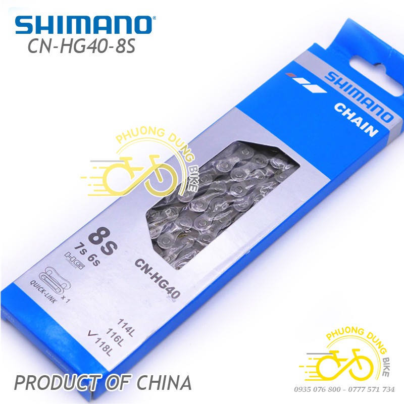 Xích sên xe đạp SHIMANO CN-HG40 118L 8 Speed - Fullbox Hàng Chính Hãng