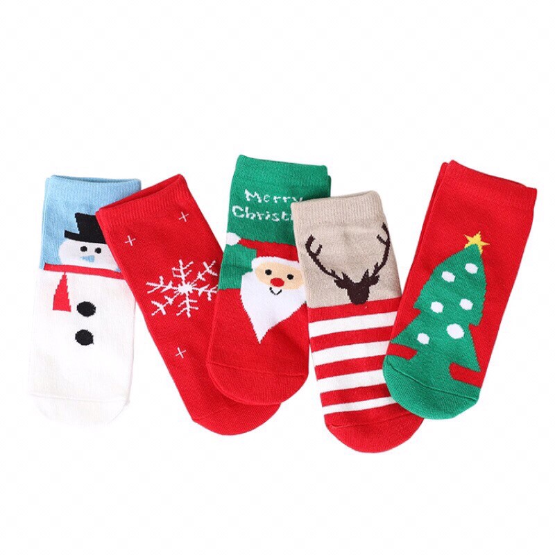 Tất vớ giáng sinh Noel chống trơn trượt cotton cho bé từ 0-5 tuổi