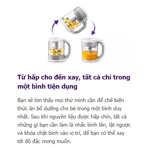 [CHÍNH HÃNG] Máy Xay Hấp Philips Avent Đa Năng 4 in 1 - Máy Chế Biến Ăn Dặm 4 Chức Năng: Rã Đông, Xay, Hấp Và Giữ Ấm