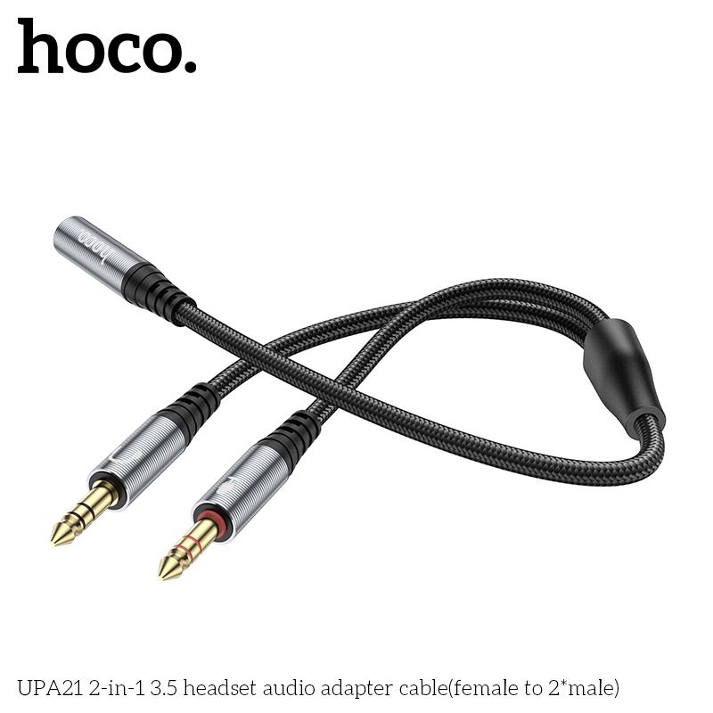 Cáp chia 2 đầu Hoco UPA21 từ 1 thành 2 giắc cắm tròn 3.5mm hỗ trợ mic đàm thoại cho PC, Laptop