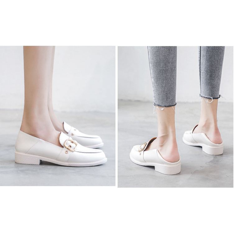 Giày Da Nữ Oxford Kiểu Anh Hai Màu Trắng Đen Mũi Tròn, Giày Lười Loafer Đế Bằng Thời Trang | BigBuy360 - bigbuy360.vn