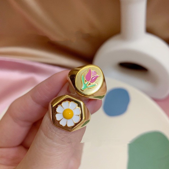 [Hot Instagram] [Ulzang] Nhẫn hoa hợp kim hoa cúc nhỏ vòng hoa tulip nữ