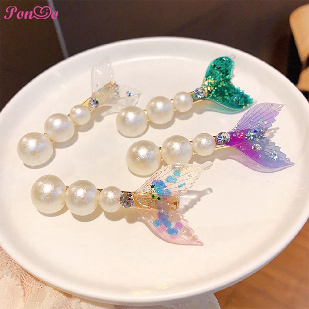 Kẹp tóc đuôi cá đính ngọc trai dễ thương cho bé gái