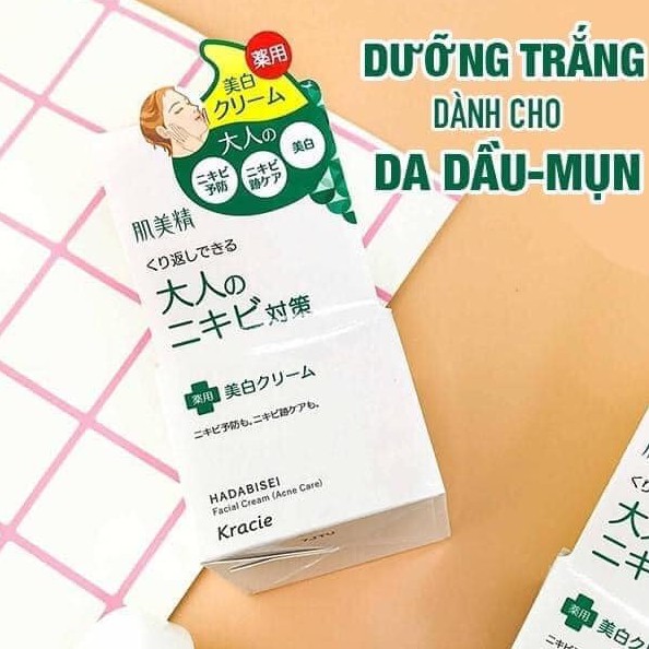 TRỌN BỘ Kem Dưỡng / Sữa Rửa Mặt / Toner Giảm Mụn Dưỡng Trắng Kracie Nhật Bản Hadabisei Facial Cream (Acne Care)