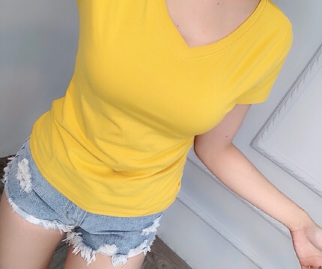 ÁO THUN CỔ TIM TAY NGẮN COTTON LẠNH DẠO PHỐ CÔNG SỞ | WebRaoVat - webraovat.net.vn