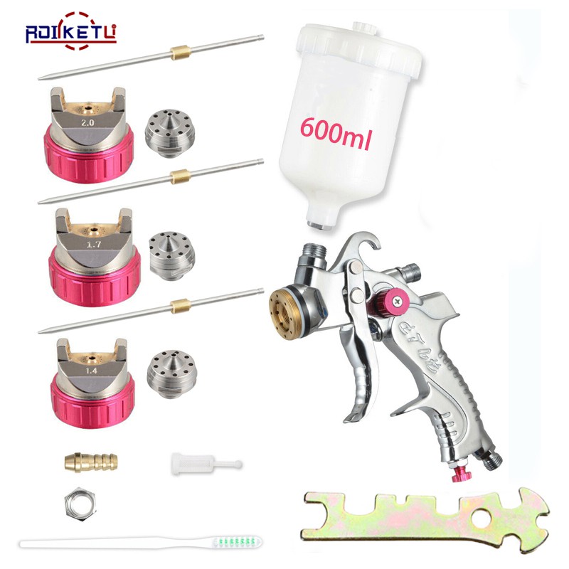 1.4/1.7/2.0mm Nozzle Gravity Pneumatic Air Paint Spay Gun G2008 Professional HVLP 600ML For Car Auto Repair Tool Painting Kit