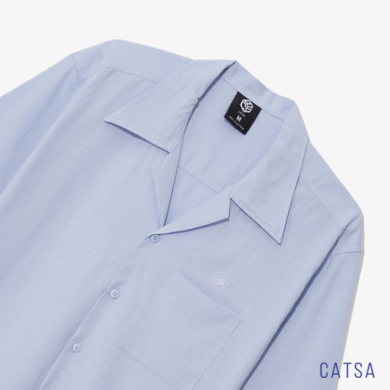 Áo sơ mi tay ngắn xanh biển chất liệu vải Linen mặc thoáng mát, độ bền cao CATSA ASN179