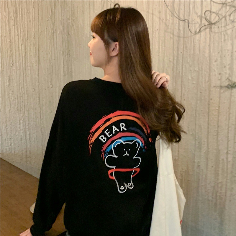 SUXI Áo Sweater Tay Dài Dáng Rộng In Chữ Và Hoạt Hình Dễ Phối Đồ Thời Trang Mùa Thu Cho Nữ