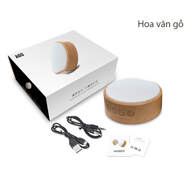 Loa bluetooth mini A60 (màu trắng) Cát Thái hỗ trợ khe thẻ nhớ TF, cổng sạc USB hoa văn gỗ cực thanh lịch nhỏ gọn