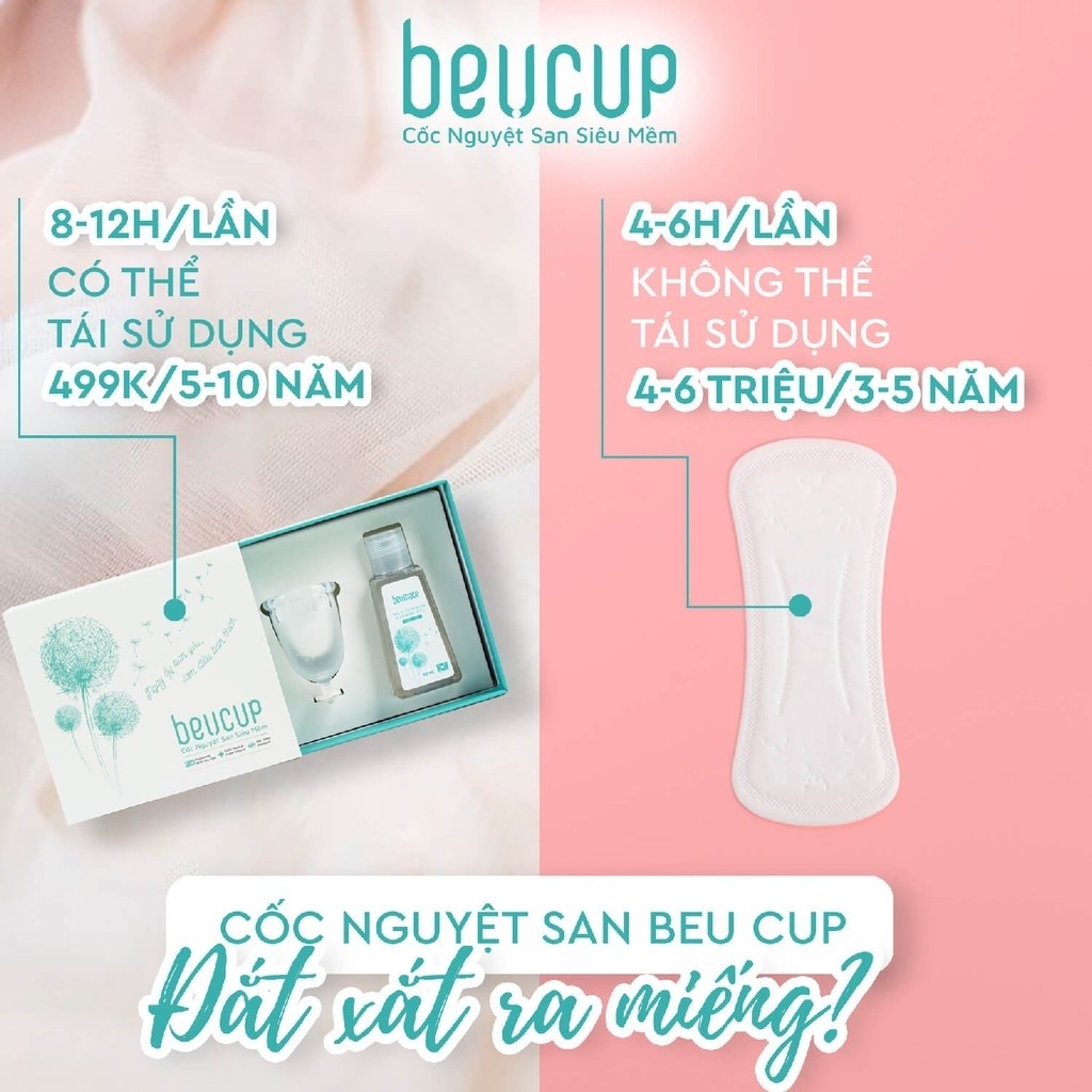 Cốc Nguyệt San BeUcup Silicol Y Tế Wacker Đức Siêu Mềm, Đạt Chuẩn FDA Hoa Kỳ, Hàng Chính Hãng