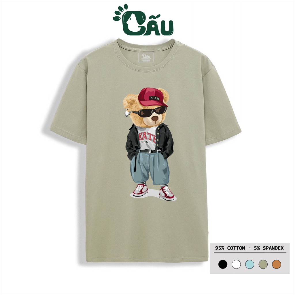 Áo thun nam GẤU 194 Gấu Teddy Cool Ngầu cổ tròn tay ngắn vải coton co dãn, dày dặn, form regular fit - Gấu Cực Ngầu