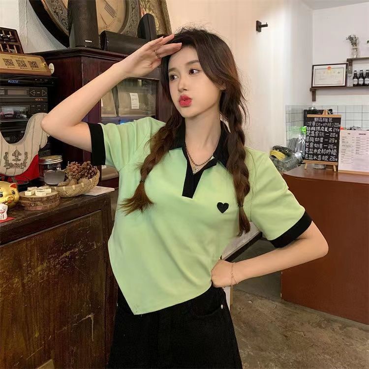 Áo polo COZOK ngắn tay thêu hình trái tim xinh xắn