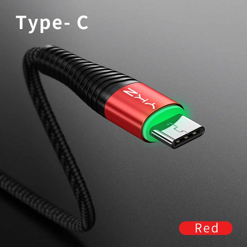 Cáp Sạc Nhanh YKZ Đầu Cắm USB Type-C Có Đèn LED 3A Dành Cho Điện Thoại Samsung Xiaomi