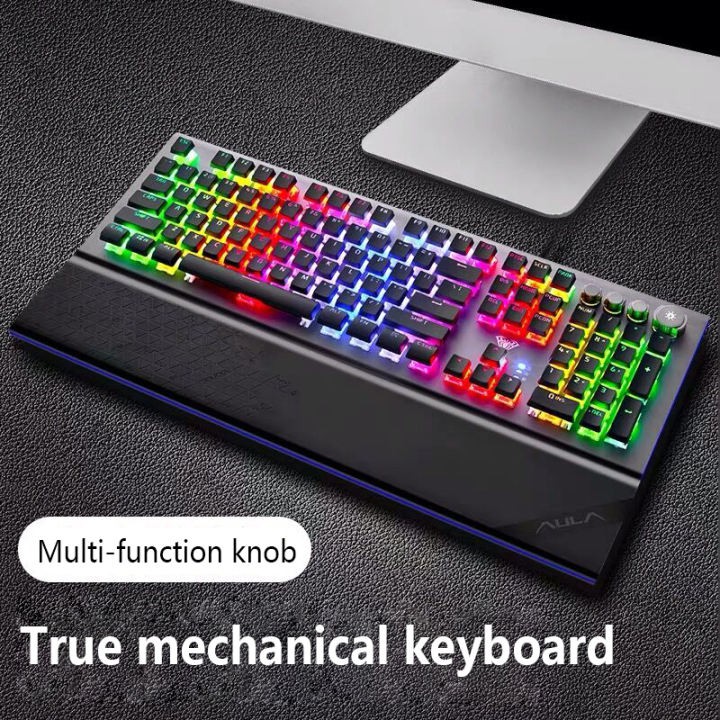 Bàn Phím Cơ AULA L2098 RGB Toàn Bộ Bảng Kim Loại Lập Trình Marco Công Tắc Màu Đen/Xanh Dương Pha Lê,hơn 20 chế độ led