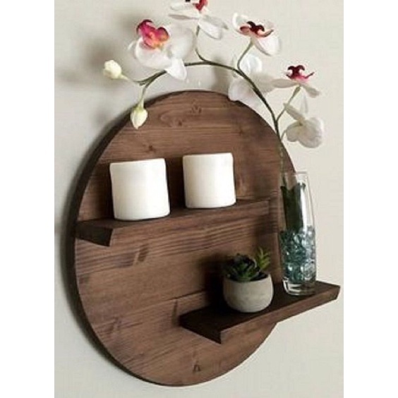 Kệ treo tường hình tròn bằng gỗ phong cách vintage