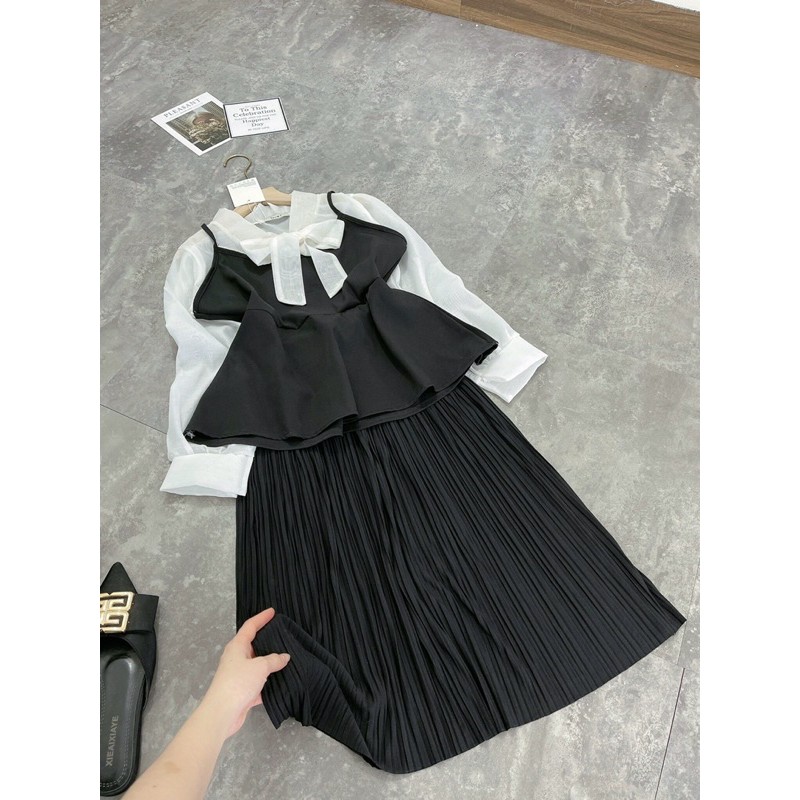 SÉT ÁO NƯ YẾM MIX CHÂN VÁY XẾP LY DÀI