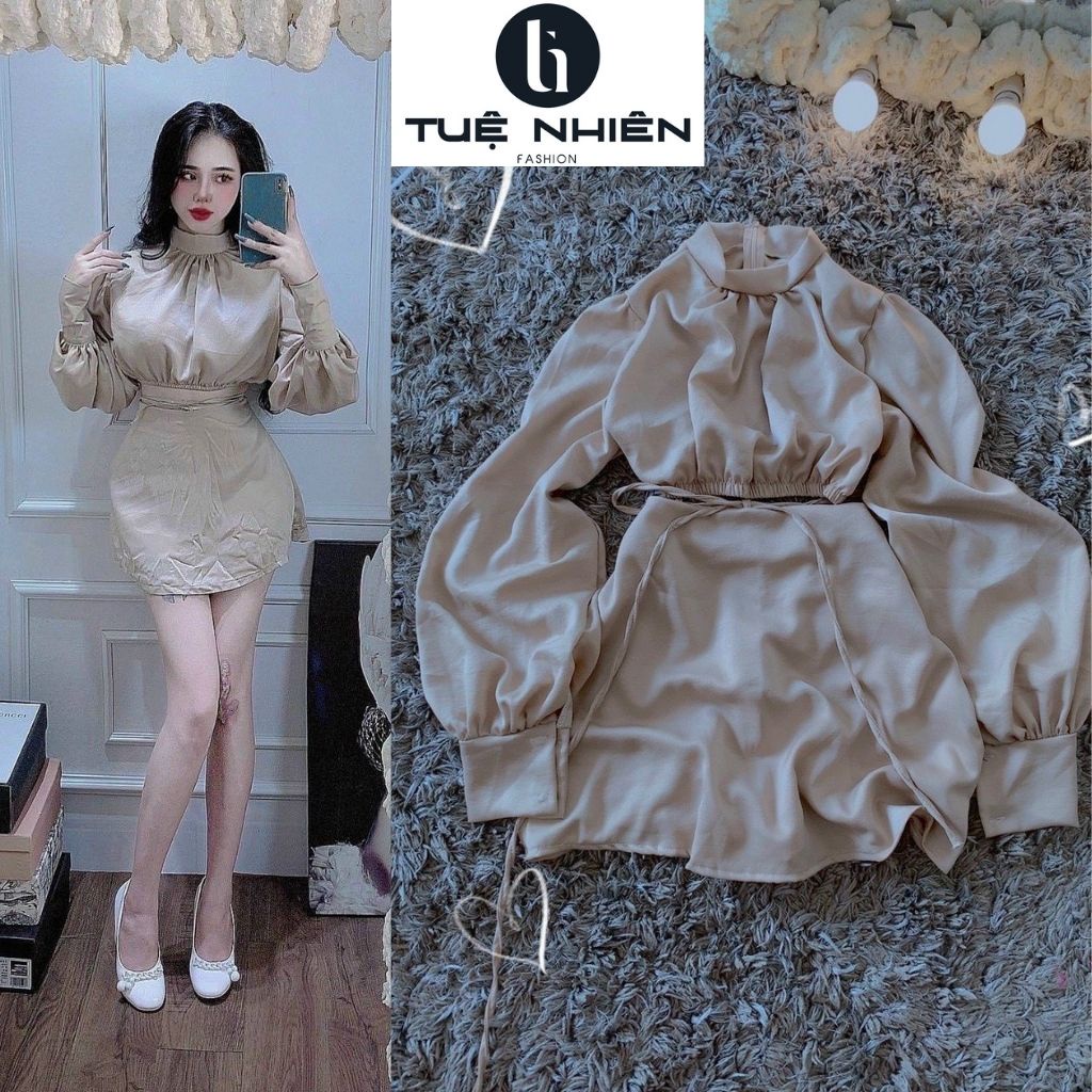 Set đồ nữ áo croptop tay phồng, chân váy chữ A sexy - Tuệ Nhiên - Fashion