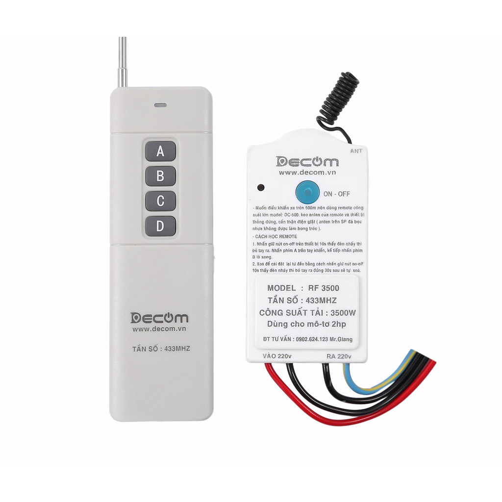 Bộ điều khiển từ xa bằng remote chuyên dùng cho mô tơ máy bơm nước công suất 3500w