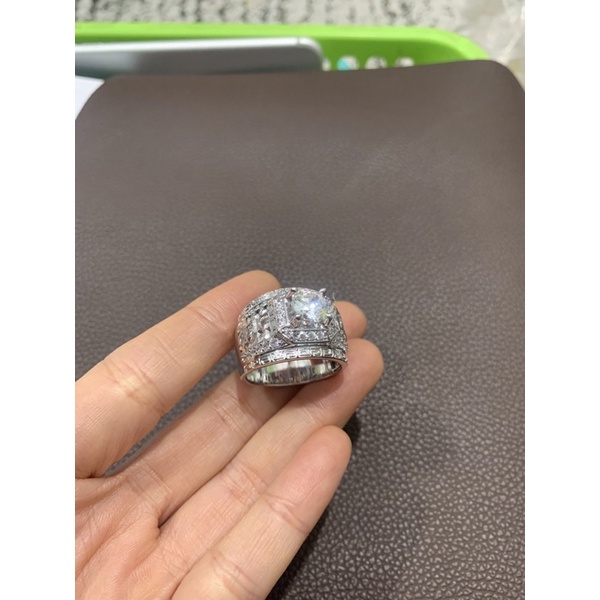 Nhẫn nam nạm đá bạc phủ vàng trắng sắc nét NGỌC MẬU