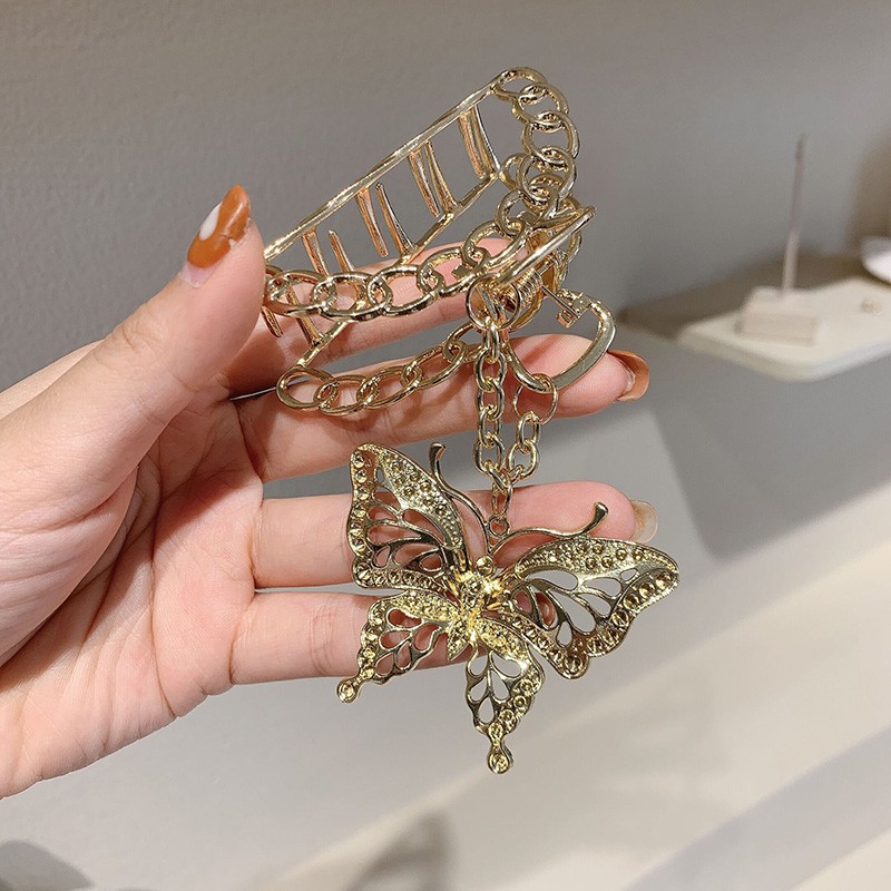 1 Elegance Temperament Women Hair Clip Metal Hollow Hair Claw Butterfly Pendant Kẹp Tóc Thời Trang Vintage