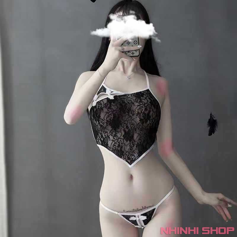 Yếm ngủ sexy đồ ngủ gợi cảm ren xuyên thấu cosplay tặng kèm quần chip quyến rũ DA21