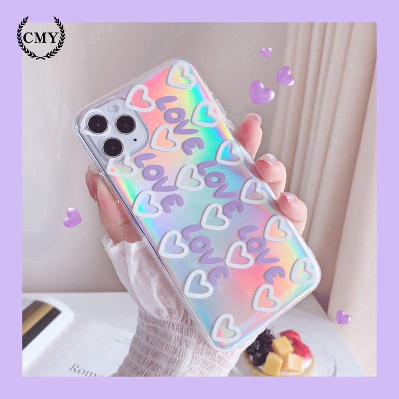Ốp điện thoại màu laser in họa tiết trái tim xinh xắn cho iPhone11/11Pro 11pro Max X XR XS XS MAX 78 plus SE | BigBuy360 - bigbuy360.vn