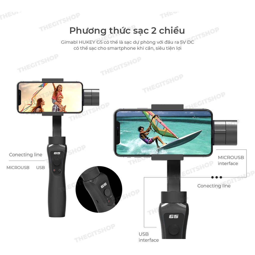 Gimbal HUKEY G5 PRO chống rung cho Smartphone, action cam - Đối thủ đáng gờm Zhiyun Smooth Q