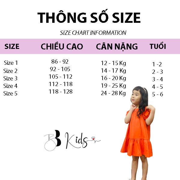 Váy Tay Bồng BB KIDS Chất Cotton Cho Bé Màu Cam