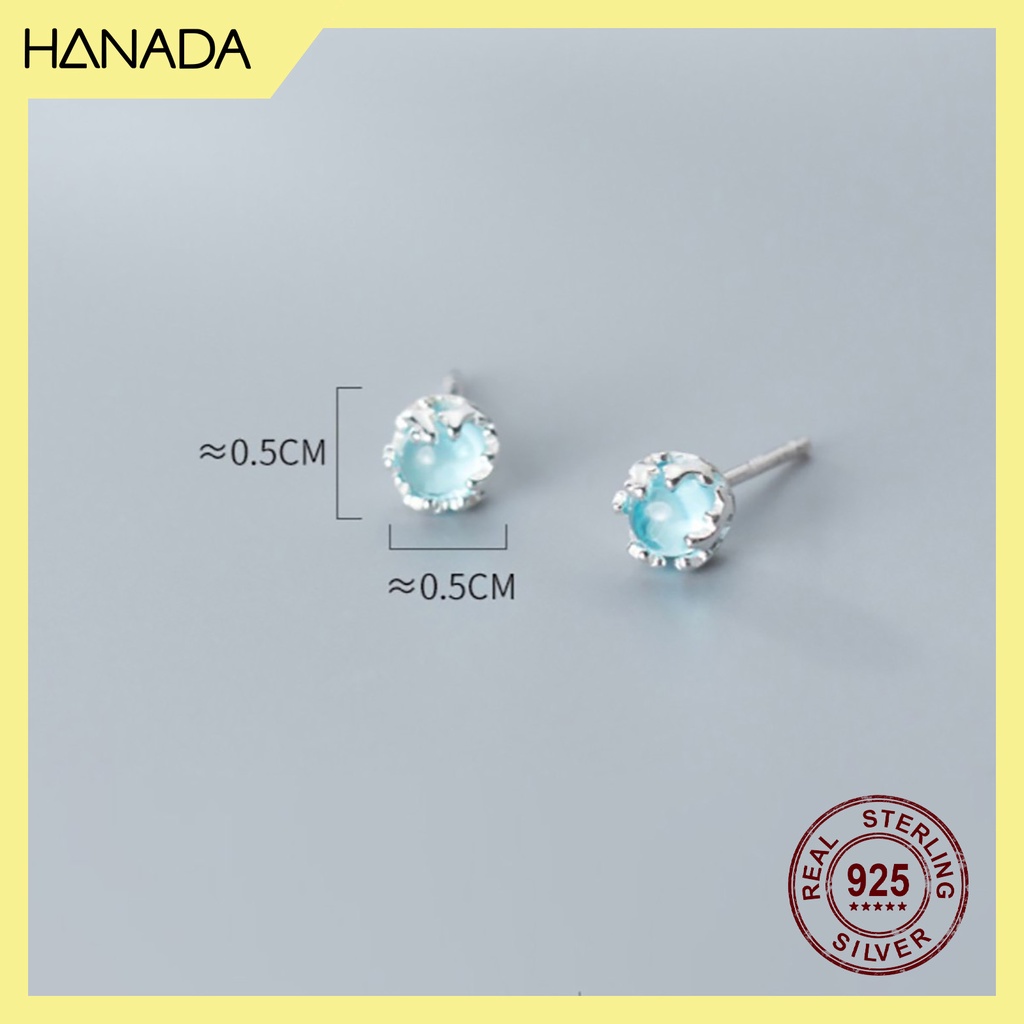 Bông Tai Bạc 925 Hanada Khuyên tai San Hô Bông Nụ đá xanh Đơn Giản 0316 B12