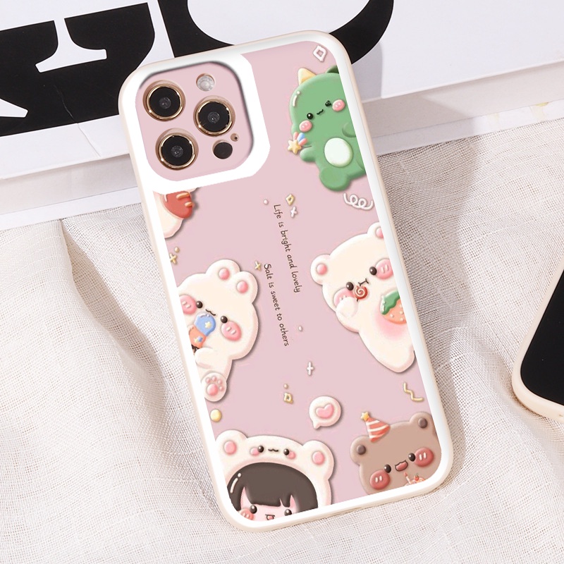 Ốp iphone - Ốp lưng iphone cạnh vuông bảo vệ camera gấu thỏ kẹo ngọt dành cho ip 6 đến 14promax - ng307