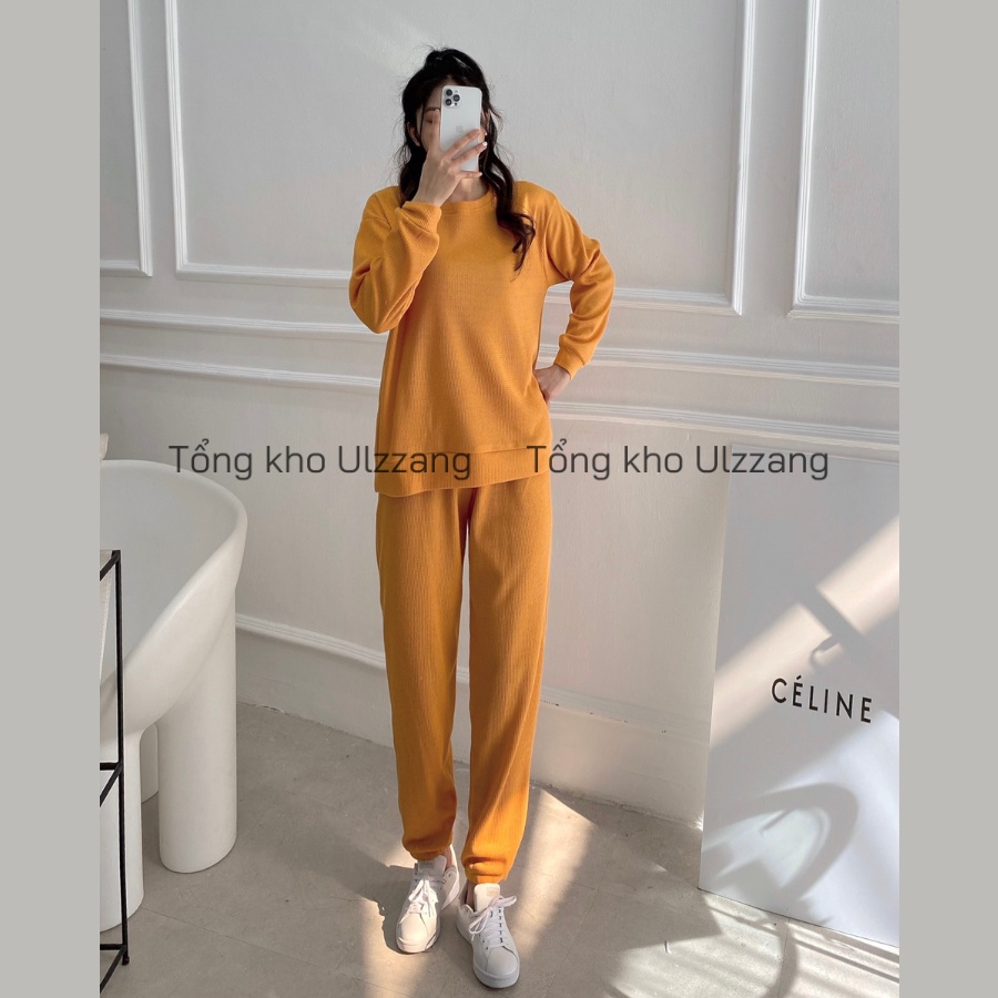 Set Bộ Nỉ Hạt Gạo Áo Sweater Phối Quần Bomber Bo Gấu Phong Cách Thể Thao