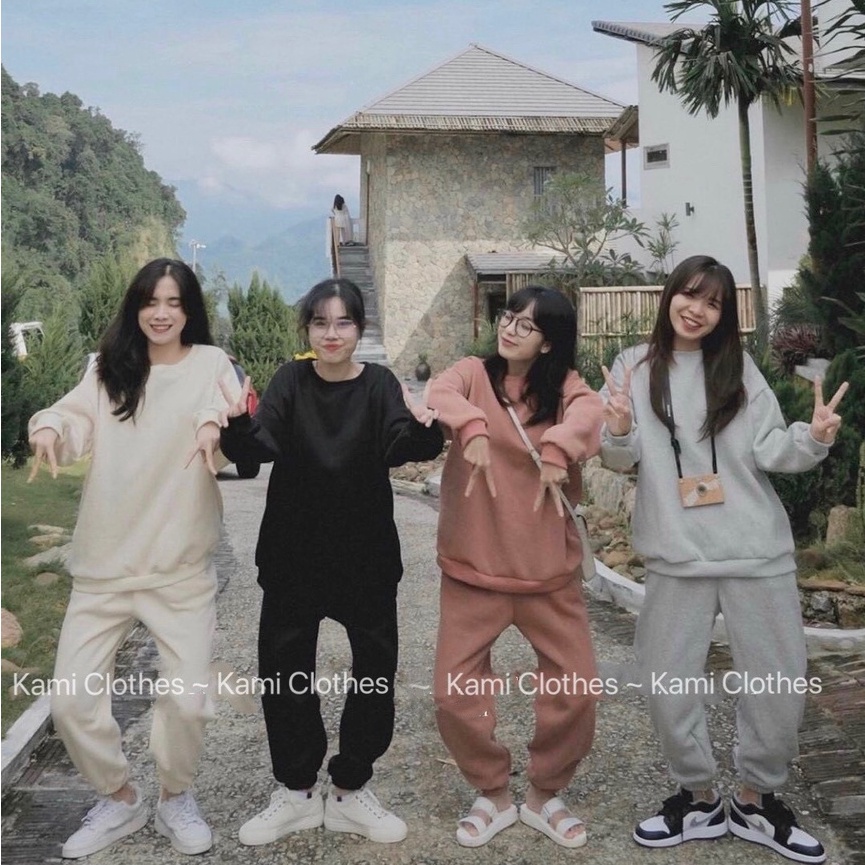 Set bộ nỉ dài tay trơn nam/nữ, set áo hoodie nỉ và quần jogger thu đông - KAMI Clothes