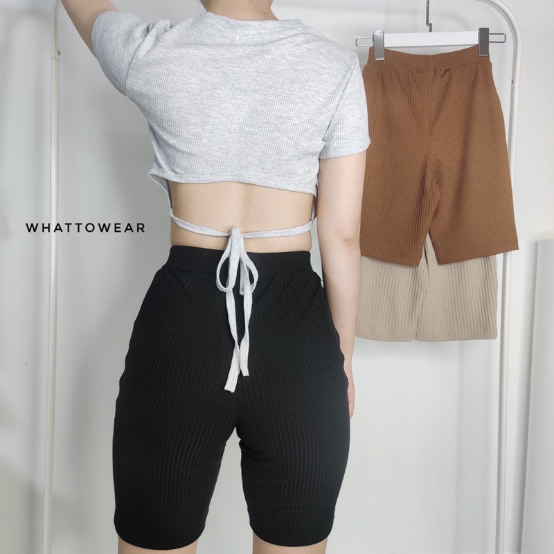 đơn 99K] Quần biker short lưng cao thun gân dày giãn tốt cao cấp - by Whattowear