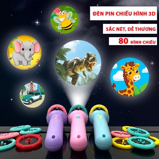 Đèn Pin Chiếu Hình Cho Bé, Đèn Pin Chiếu Hình 80 Thẻ Đáng Yêu | Đồ Chơi Học Tập Kích Thích Não Cho Bé