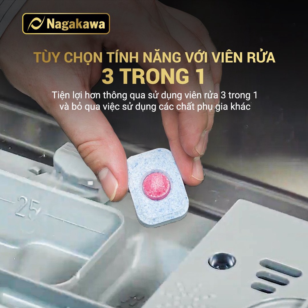 Máy rửa bát 14 bộ cao cấp Nagakawa NAG3602M14 - Bảo hành tại nhà 2 năm - Made in Malaysia