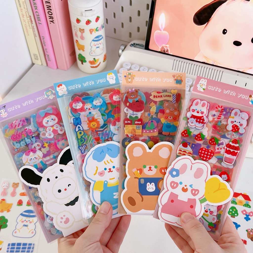 Set 10 Miếng Dán Hình Hoạt Hình Dễ Thương Trang Trí Cốc / laptop DIY