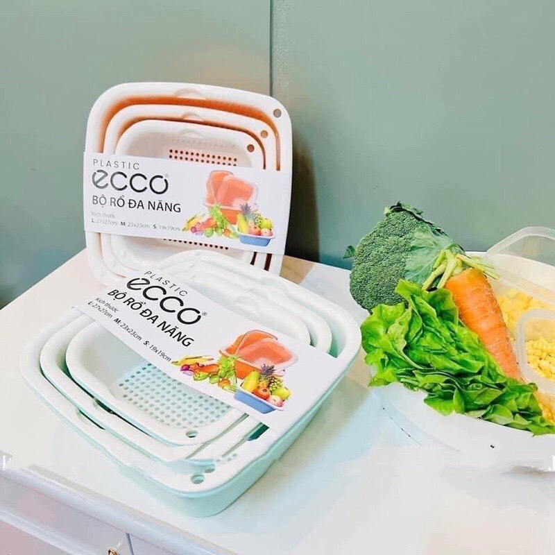 Bộ Rổ Nhựa Đa Năng Kèm Chậu 6 Món Chính Hãng ECOCO. Kích Thước Khác Nhau Cao Cấp
